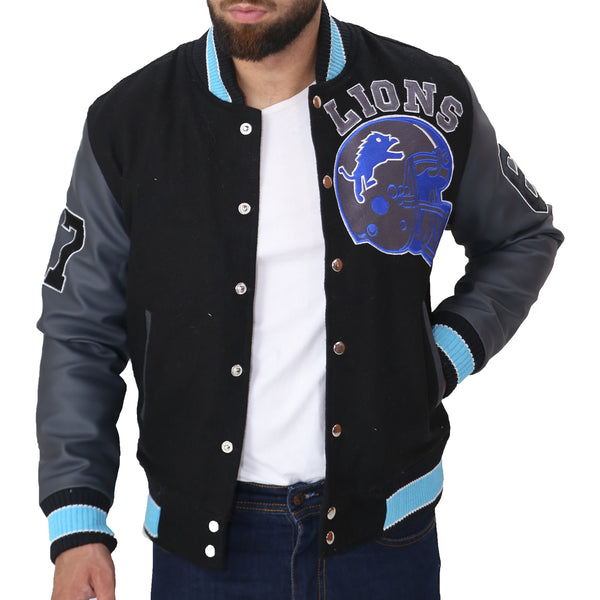 Shop Beverly Hills Cop Axel Foley Detroit Lions Jacket, Male / Faux Leather Sleeves / Small