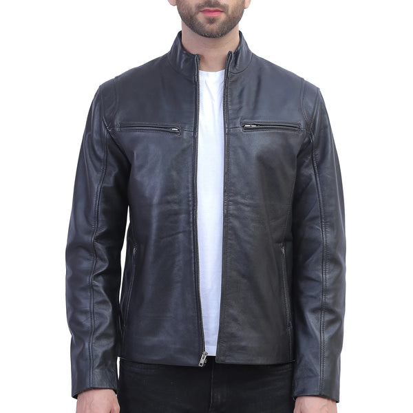 Buy Black Cafe Racer Jacket For Men | Black Leather Jackets - Kara Hub