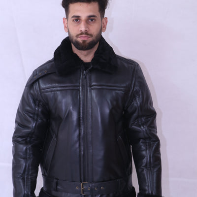 Mens Black Winter Jacket | The Punisher Shearling Coat