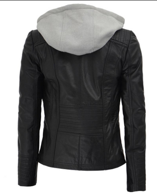 Women's Leather Hoodie [Black]