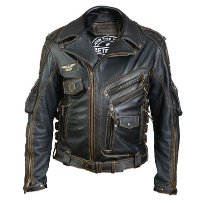Men's Cowhide Motorcycle Cross Zip Biker Jacket